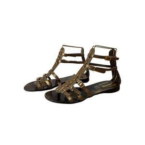 Steve Madden Metallic Bronze Leather Gladiator Sandals Buckle Accents Sz. 8.5